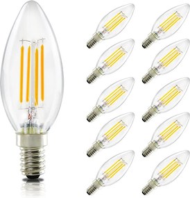 NETTLIFE Zestaw 10 żarówek LED E14: 4W (2700K) ciepła biała świeca z żarnikiem Edisona C35, retro vintage, ekonomiczne szkło bez możliwości ściemniania