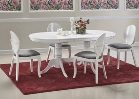 Biały stół Celeste 150-190x90 – elegancki owalny rozkładany stół z MDF lakierowanego na drewinaych rzeźbionych nogach