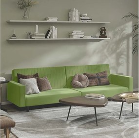 Rozkładana Sofa w Kolorze Jasnozielonym z Weluru na 2 Miejsca - Konwertowalna w Łóżko - Solidna Drewniana Konstrukcja - Wielofunkcyjna i Wygodna
