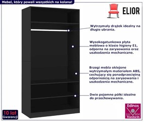 Minimalistyczna czarna szafa z drążkiem - Bianco