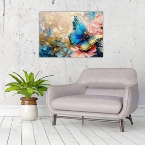 Obraz na szkle - Malowanie kwiatów i motyli (70x50 cm)