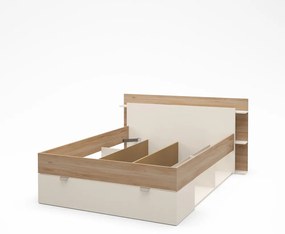 Biało-naturalne łóżko dwuosobowe w dekorze dębu ze schowkiem bez stelaża 140x190 cm Albo – Marckeric