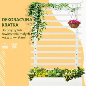 Outsunny Skrzynka na rośliny z pergolą, 4 koła, Drewno naturalne, Wodoodporna powłoka, biała, 76 x 30 x 155 cm