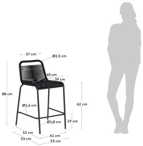 Czarny hoker ze stalową konstrukcją Kave Home Glenville, wys. 62 cm