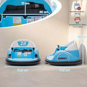 AIYAPLAY Autoscooter, obrót 360°, prędkość 2 km/h, pas bezpieczeństwa, światła LED, muzyka i klakson, Niebieski | Aosom PL
