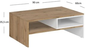 Ława Drewniana Prostokątna do Salonu HAVEN 90 cm Biały/Dąb Wotan Nowoczesna