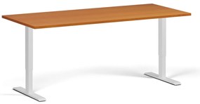 Biurko z regulacją wysokości, 180x80 cm, 2 silniki, biała podstawa, czereśnia