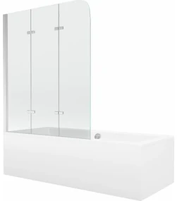 Mexen Cube wanna prostokątna 180 x 80 cm z obudową i parawanem 3-skrzydłowym 120 cm, transparent, chrom - 550518080X9012030100