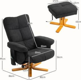 HOMCOM Fotel Masujący z Funkcją Leżenia i Podnóżkiem, Nachylenie 145°, Poliester, 80 x 86 x 99 cm, Czarny