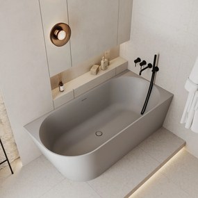 Wanna wolnostojąca narożna WALL Grey Matt / Glow prawa konglomerat szara błyszcząca/matowa 160 x 75 cm z przelewem typu SLIM : Kolor wanny - Szary matowy