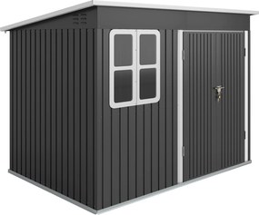 Outsunny Metalowy schowek na narzędzia ogrodowe, z oknem, szerokie drzwi, 260 x 177 x 190 cm, Ciemnoszary