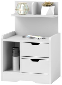 HOMCOM Stolik Nocny z 2 Szufladami i Otwartą Półką, 40x30x60 cm, Biały