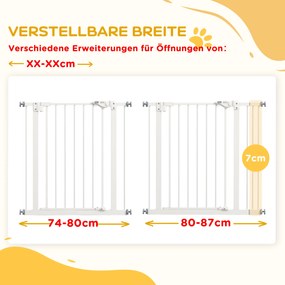 PawHut Bramka Ochronna dla Psów, Absperrgitter, Bramka dla Zwierząt, Metal, Tworzywo Sztuczne, 74-87 cm, Biały