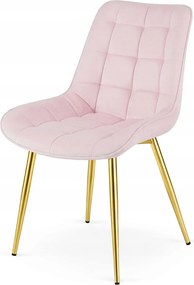 Różowe krzesło do kuchni BERA aksamitne ze złotymi nogami