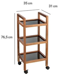 Mobilny regał z drewna akacji FONDI, 3 poziomy, wys. 76,5 cm
