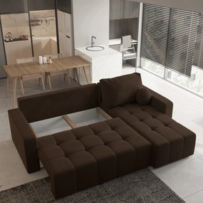 Masseno Narożnik VOLIRA z funkcją spania i pojemnikiem na pościel Narozniki L, Rozkładana sofa - Brązowy, KRONOS 06
