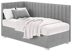 Szare narożne łóżko dziecięce ze schowkiem i materacem 90x200 cm Snugi – Ghado