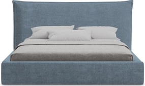 Niebieskie tapicerowane łóżko dwuosobowe ze schowkiem ze stelażem 140x200 cm Esala – Makamii
