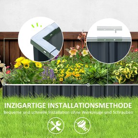 Outsunny Stalowa Podwyższona Donica w Kształcie T Ciemnoszara 258x90x30cm DIY Łóżko Ogrodowe dla Roślin | Aosom PL