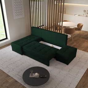 Masseno Narożnik NORVI z funkcją spania i pojemnikiem na pościel Narozniki L, Rozkładana sofa - Zielony, NEVE 37