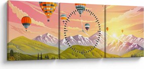 Obraz balonów nad krajobrazem (z zegarem) (90x30 cm)