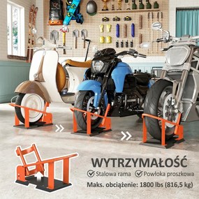 HOMCOM Stojak motocyklowy do przedniego koła 38,1-53,34 cm, 381-533,4 mm, regulowany klocek pod koło, nośność 816,5 kg, Pomarańczowy | Aosom PL