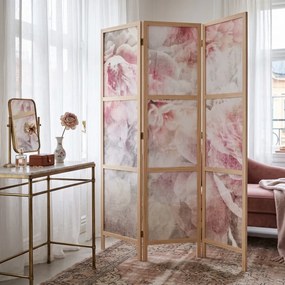 Parawan pokojowy 3-częściowy 135x172 drewniany japoński Jednostronny dekoracyjny romantic shabby chic Piwonie W Bieli