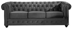 Kanapa 3-osobowa i 2 fotele CHESTERFIELD - Antracytowy welur