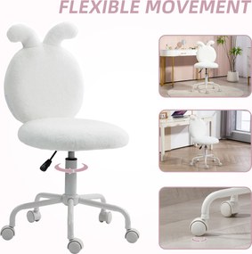 HOMCOM Krzesło Obrotowe z Uszami Królika, Biurowe na Kółkach, z Sztucznego Futra, Białe