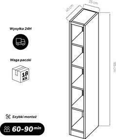 Regał metalowy wąski, archiwizacyjny na dokumenty biały, 250x1850x400 mm: TIM