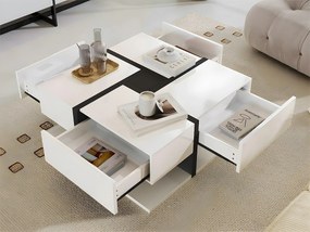 Stolik kawowy - 4 szuflady - przestrzeń do przechowywania na dole - 78x78x36cm - Biały i Czarny