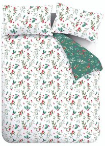 Biało-zielona flanelowa pościel dwuosobowa 230x220 cm Holly and Mistletoe – Catherine Lansfield