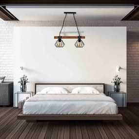 Lampa, podwójna, loft, czarna, drewno wisząca ULF BLACK/WOOD 2xE27