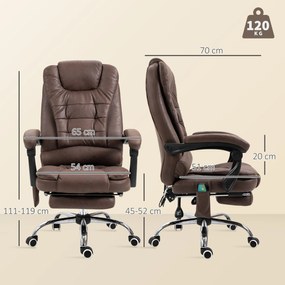 Vinsetto Masujący Fotel Biurowy z Funkcją Leżenia i Ogrzewania, Obrotowy, Ergonomiczny, do 120 kg, Brązowy