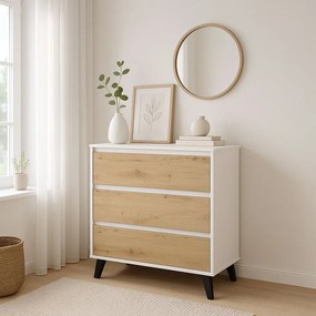 Minimalistyczna komoda z 3 szufladami biały + dąb artisan S1-D15