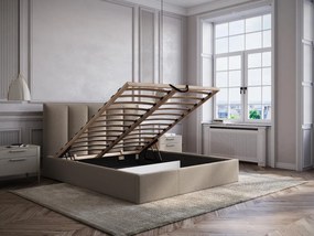 Łóżko ze skrzynią i pionowo przeszywanym zagłówkiem 160 x 200 cm - Tkanina - Taupe - KILACLO