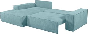 Kanapa narożna rozkładana z turkusowego sztruksu AMELIA PASCAL MORABITO - Narożnik lewostronny