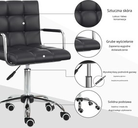 HOMCOM Krzesło biurowe w stylu retro, regulowana wysokość, 5 kółek, 52,5 cm x 54 cm x 99 cm, Czarny