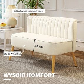 HOMCOM Sofa 2-osobowa, miękkie wyściełanie, łatwy w pielęgnacji materiał, do 220 kg, 117 x 56,5 x 77 cm, kremowa biel | Aosom PL