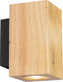 Rustykalna lampa ścienna drewniana kwadratowa 2-światłowa - Sandy