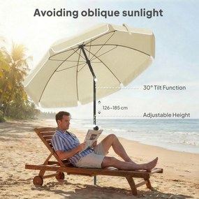 Outsunny Parasol plażowy Ø150 cm wodoodporny składany parasol z regulacją kąta nachylenia, torba do przenoszenia, kotwa do piasku, beżowy | Aosom PL