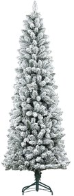 HOMCOM Sztuczna Choinka, niepalna, z efektem śniegu, szczupła, na metalowej podstawie, 75 x 210 cm, Zielona | Aosom PL