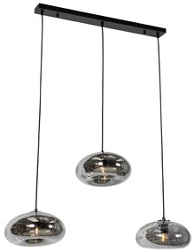 Lampa wisząca czarna z dymionym szkłem prostokątnym 3-światłowa - Ayesha ArtDeco Oswietlenie wewnetrzne