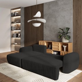 Masseno Narożnik MODENZA z funkcją spania i pojemnikiem na pościel Narozniki L, Rozkładana sofa - Czarny, POSO 135