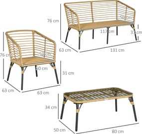 Outsunny Rattan Zestaw Mebli Ogrodowych 4-częściowy Boho Odporny na Warunki Atmosferyczne Naturalny Ciemnoszary | Aosom PL