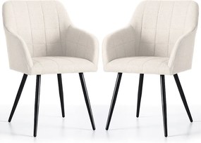2x Krzesło tapicerowane z przeszyciami kwadratowymi Kremowe LUXANO Czarne nogi tkanina Lumos