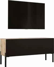 Szafka RTV: Dąb Wotan / Czarny Mat, nogi czarne, 100 x 52 x 32 cm