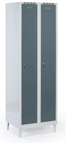 Metalowa szafka ubraniowa S8 na nogach, 2-drzwiowa, 1920 x 600 x 500 mm, zamek cylindryczny, drzwi ciemnoszare