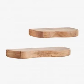 Zestaw 2 Półek Ściennych Z Drewna Akacjowego Nireimi ↔︎ 60 Cm - ↔︎ 90 Cm - Sklum