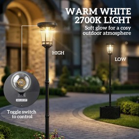 Outsunny Lampa Solarna Stojąca z Donicą 195 cm Zewnętrzna Latarnia Ogrodowa z 2 Poziomami Jasności Czujnik Światła IP44 | Aosom PL